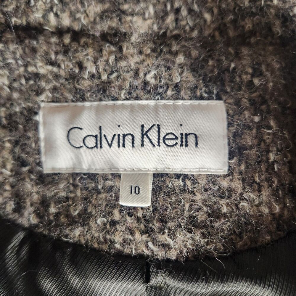 Calvin Klein Wool Blend Peacoat Jacket Womens Size 10 Brown Belted - Picture 10 of 11